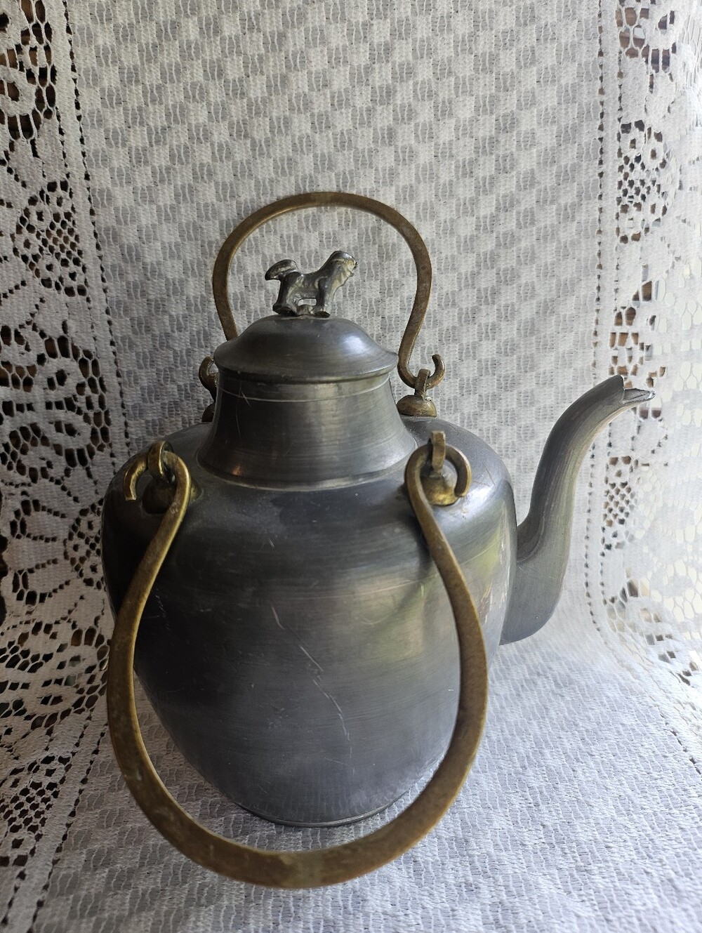 Antique Chinese Pewter & Brass Tea Pot